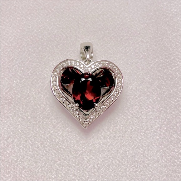 Floating Garnet and White Topaz Heart Sterling Silver Pendant - Picture 2 of 6